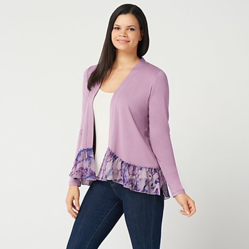 Cardigan with Printed Trim